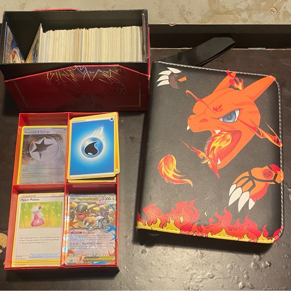 Pokemon Card Game Set with Charizard Binder - Red, Black, Blue